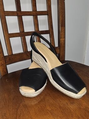 The Spanish Sandal Co Espadrilles Wedges Leather Peep Toe Size 10 Quiet Luxury